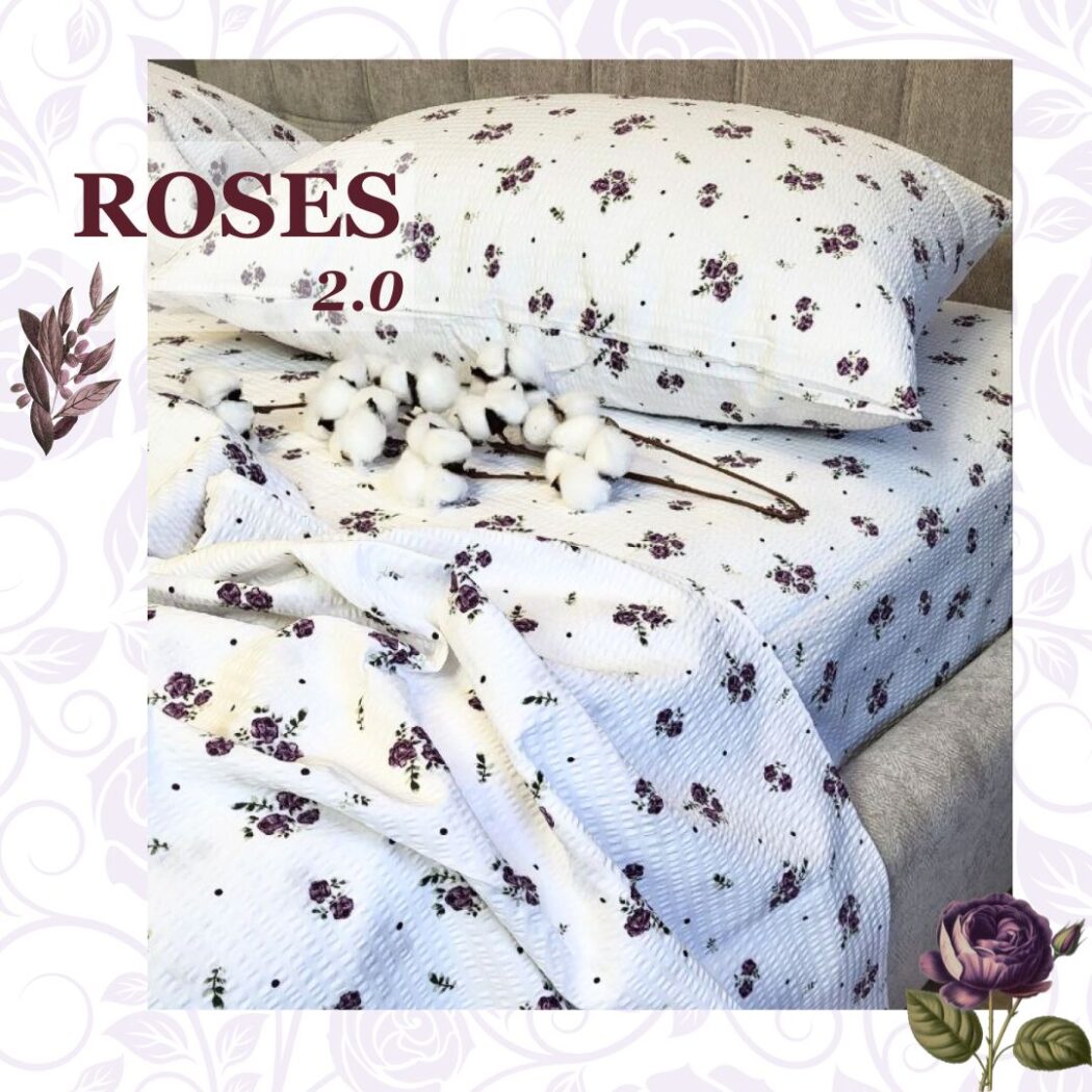 Постільна білизна ранфорс гофре Троянди фіолет двоспальна фото