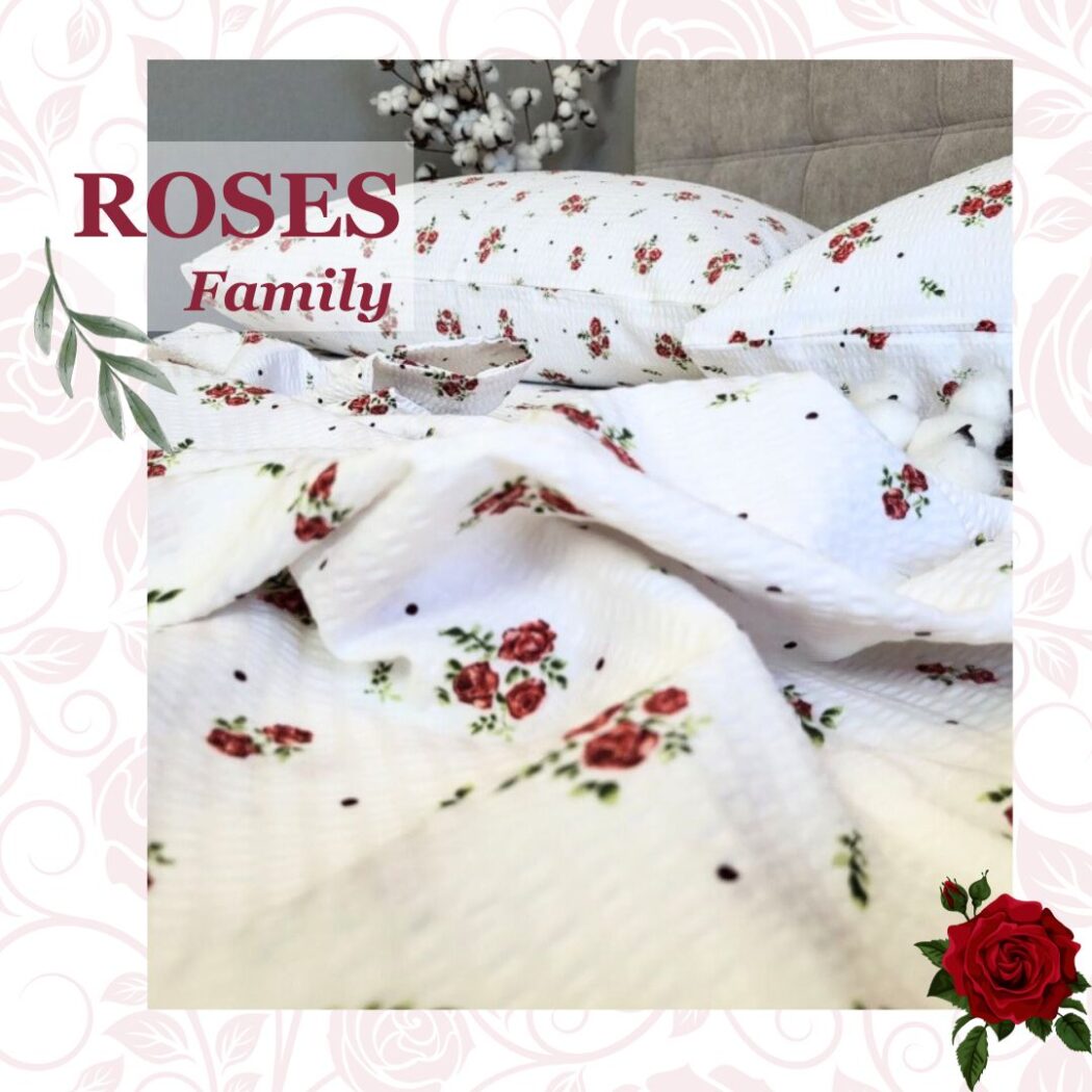 Постільна білизна ранфорс гофре Троянди червона Сімейна фото