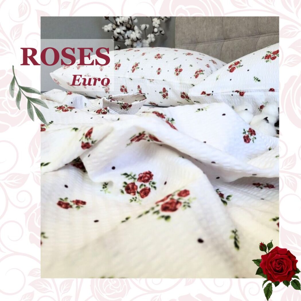 Постільна білизна ранфорс гофре Троянди червона Євро фото