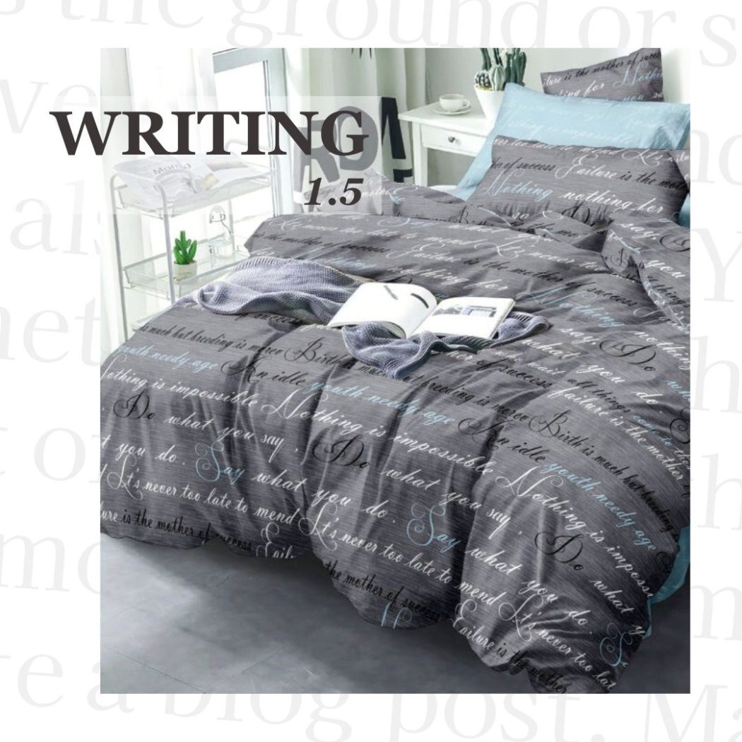 Постільна білизна сіра з написами сатин «Letters Gray» полуторна фото