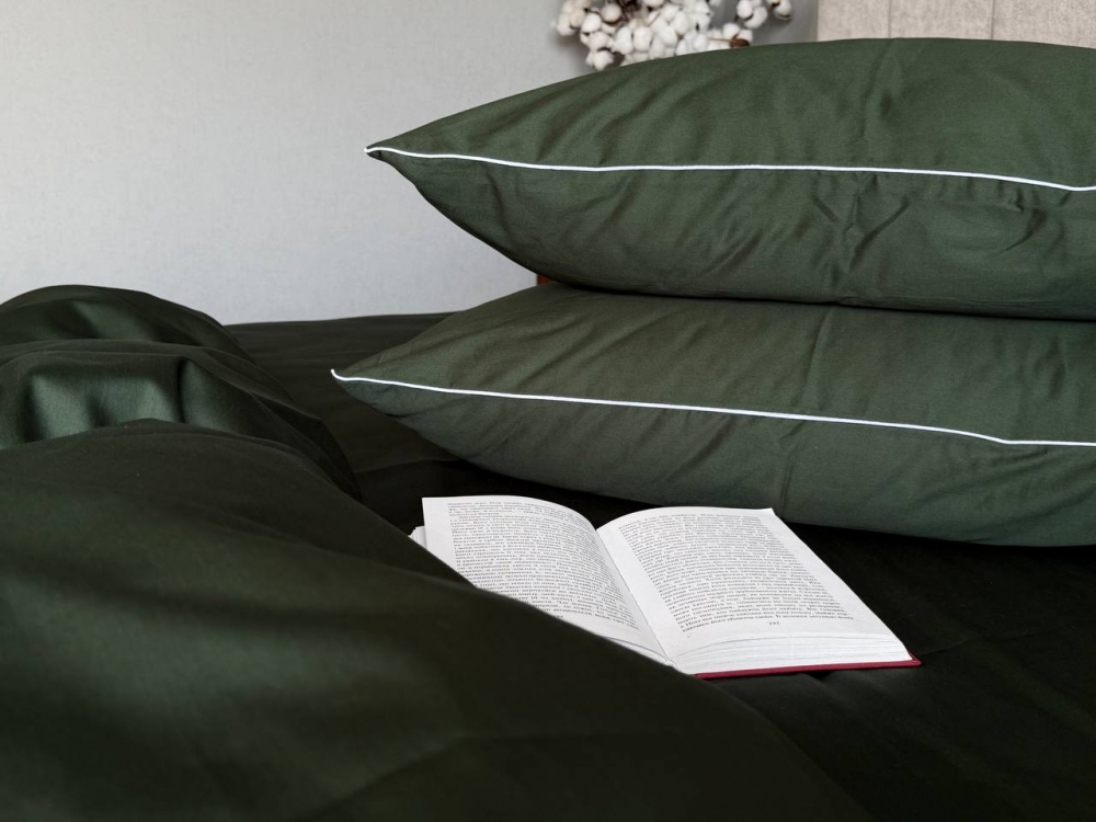 Постільна білизна Смарагдовий SD-5918, сатин LUX нав. з кантом (Євро на резин.)