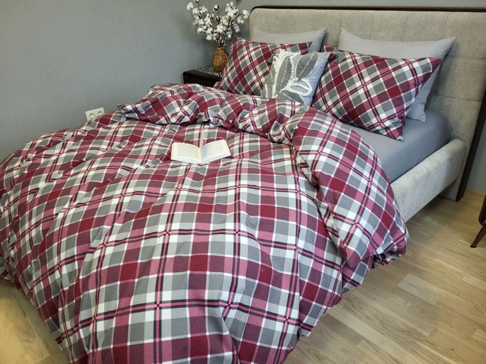 Постільна білизна Крафт бордо/сіра гавань, Turkish flannel (Полуторний) - Зображення 4