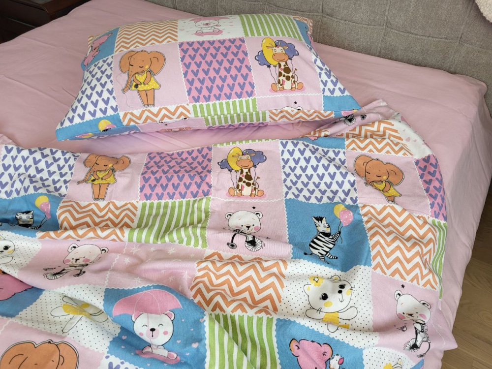 Постільна білизна Звірята/рожевий, Turkish flannel (Дитячий на рез.)
