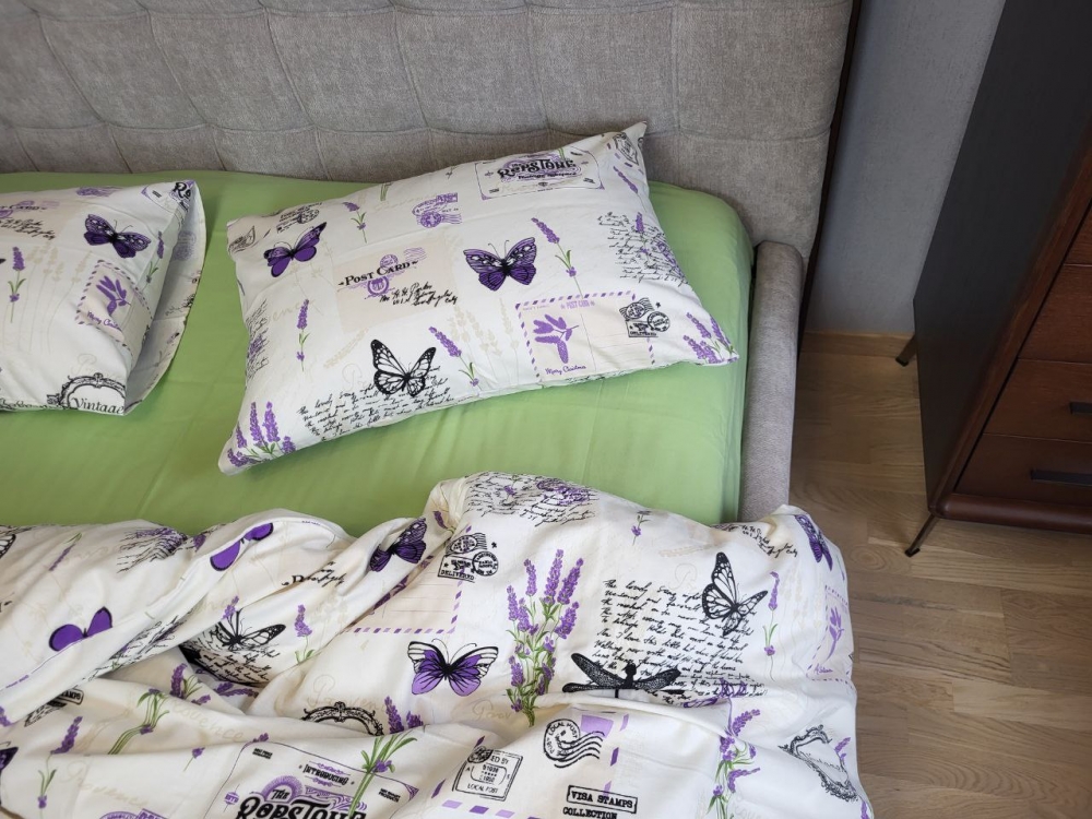 Постільна білизна Листівка/салатовий, Turkish flannel (Полуторний)