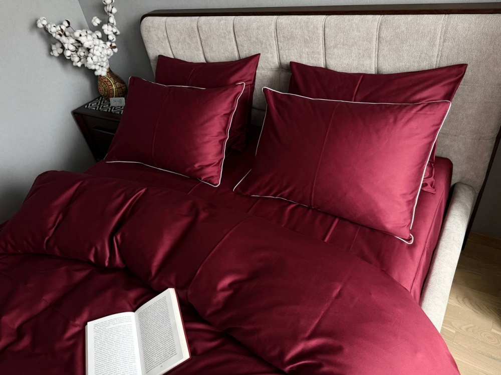 Постільна білизна Бордовий SD-1652, сатин LUX нав. з кантом (Полуторний) - Зображення 3