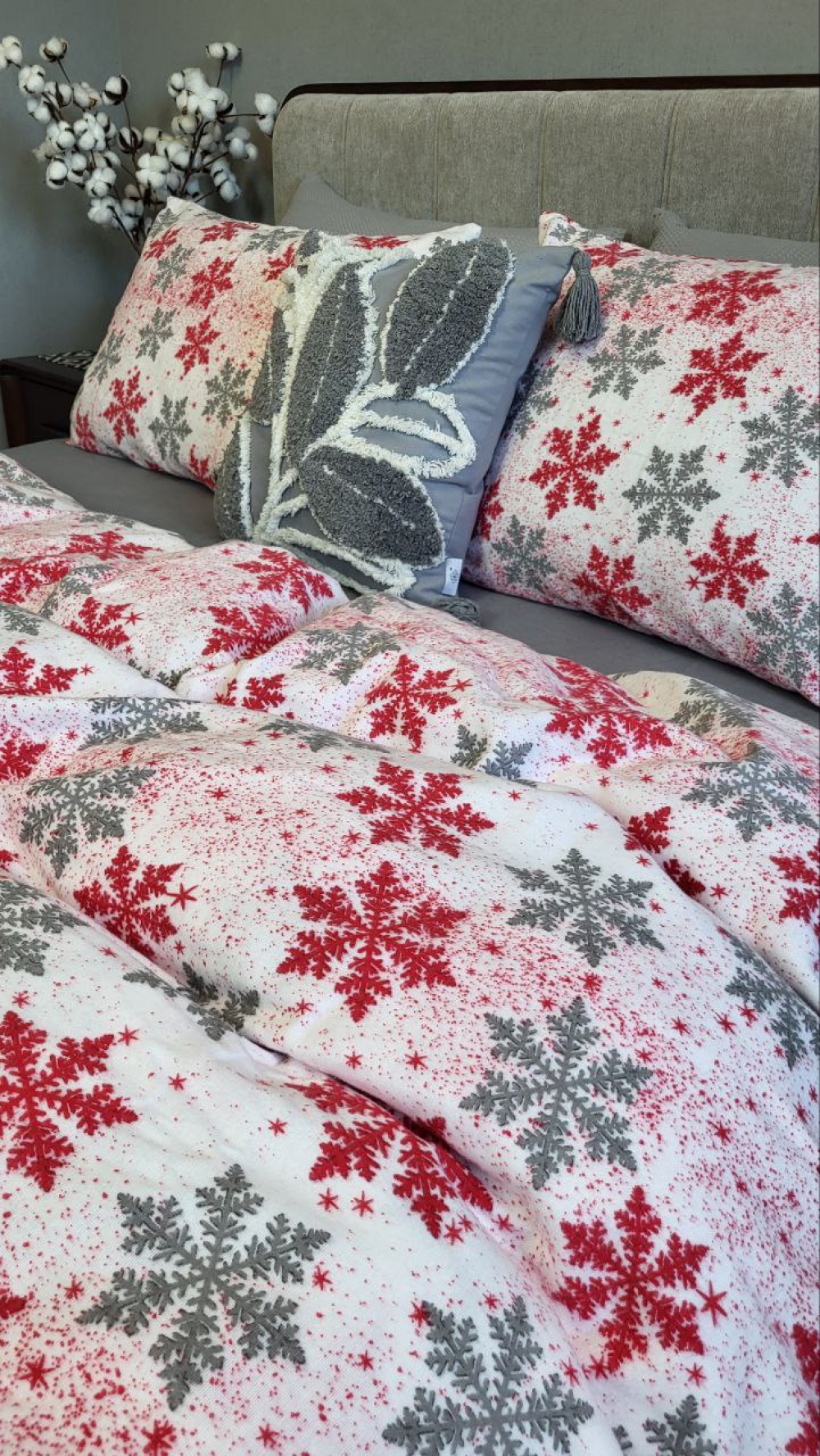 Постільна білизна Сніжинка сіра/сіра гавань, Turkish flannel (Євро на резин.) - Зображення 5