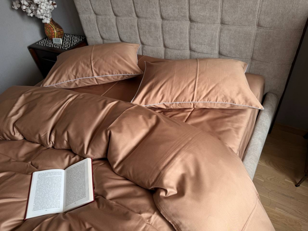 Постільна білизна Бежевий SD-1318, сатин LUX нав. з кантом (Двоспальний) - Зображення 2