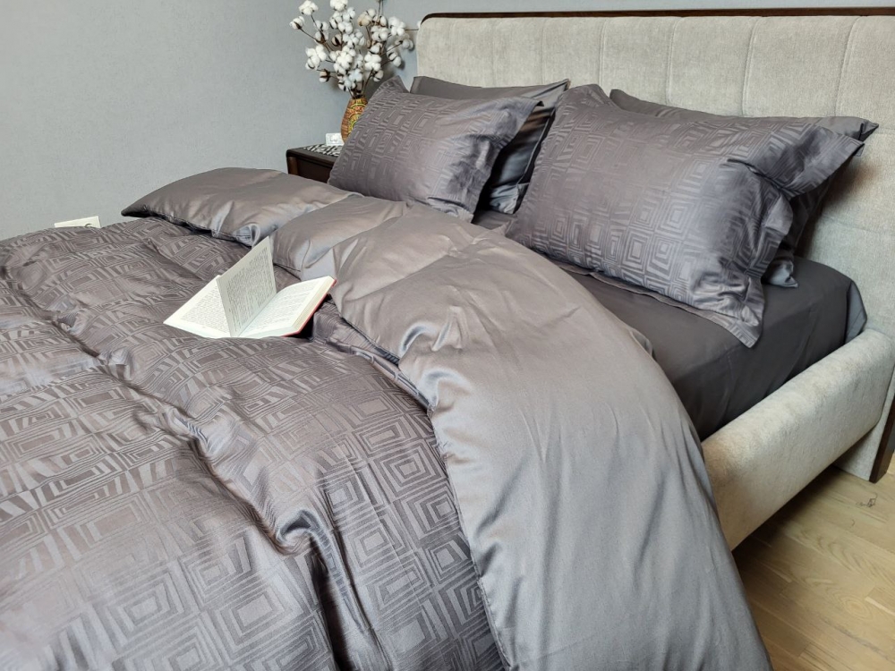 Постільна білизна Сатин JACQUARD, SQUARE DARK GREY (Полут. на рез.)