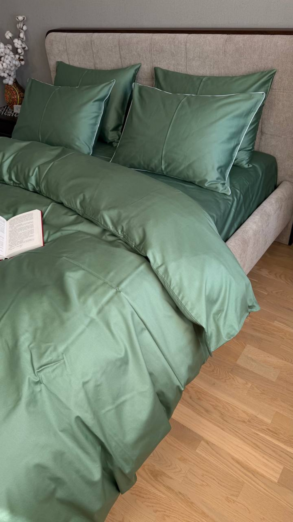 Постільна білизна Паст. зелений SD-5907, сатин LUX нав. з кантом (Сім. на резин.) - Зображення 2