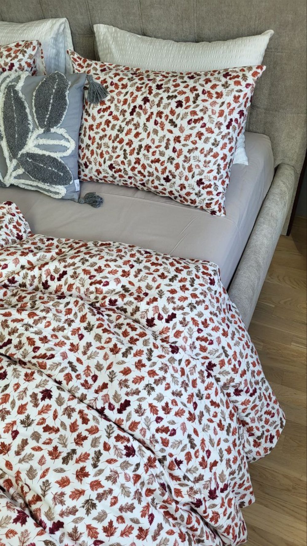 Постільна білизна Багряна осінь/сірий мусон, Turkish flannel (Сім. на резин.) - Зображення 6