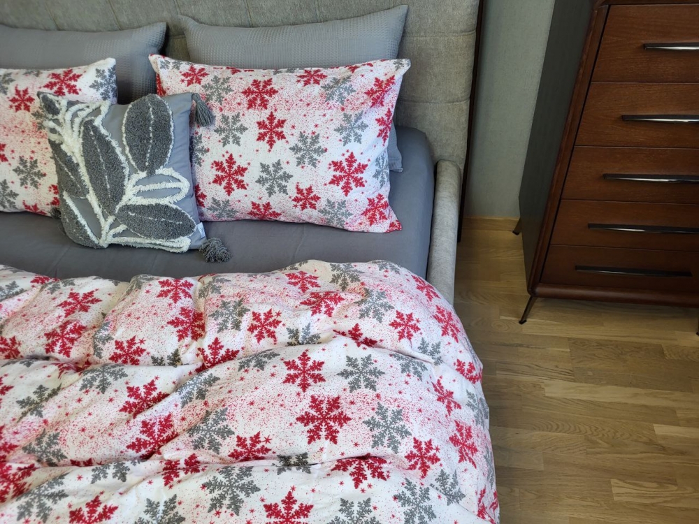 Постільна білизна Сніжинка сіра/сіра гавань, Turkish flannel (Євро)