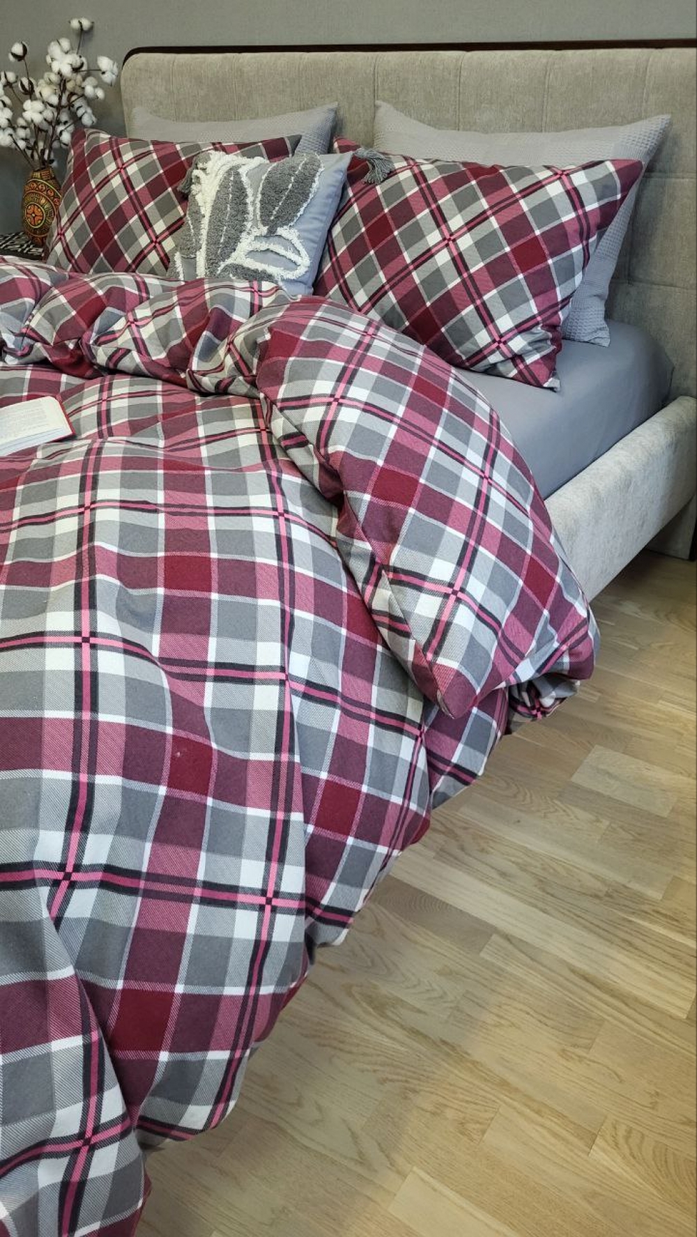 Постільна білизна Крафт бордо/сіра гавань, Turkish flannel (Полуторний) - Зображення 3