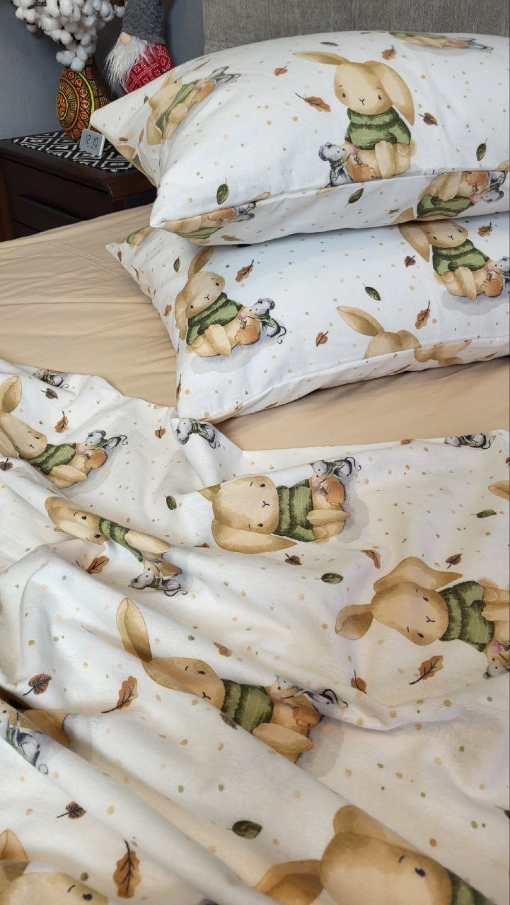 Постільна білизна Вухастики/бежева пастель, Turkish flannel (Двоспальний) - Зображення 5