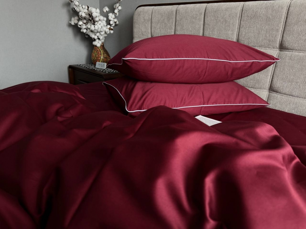 Постільна білизна Бордовий SD-1652, сатин LUX нав. з кантом (Євро на резин.) - Зображення 5