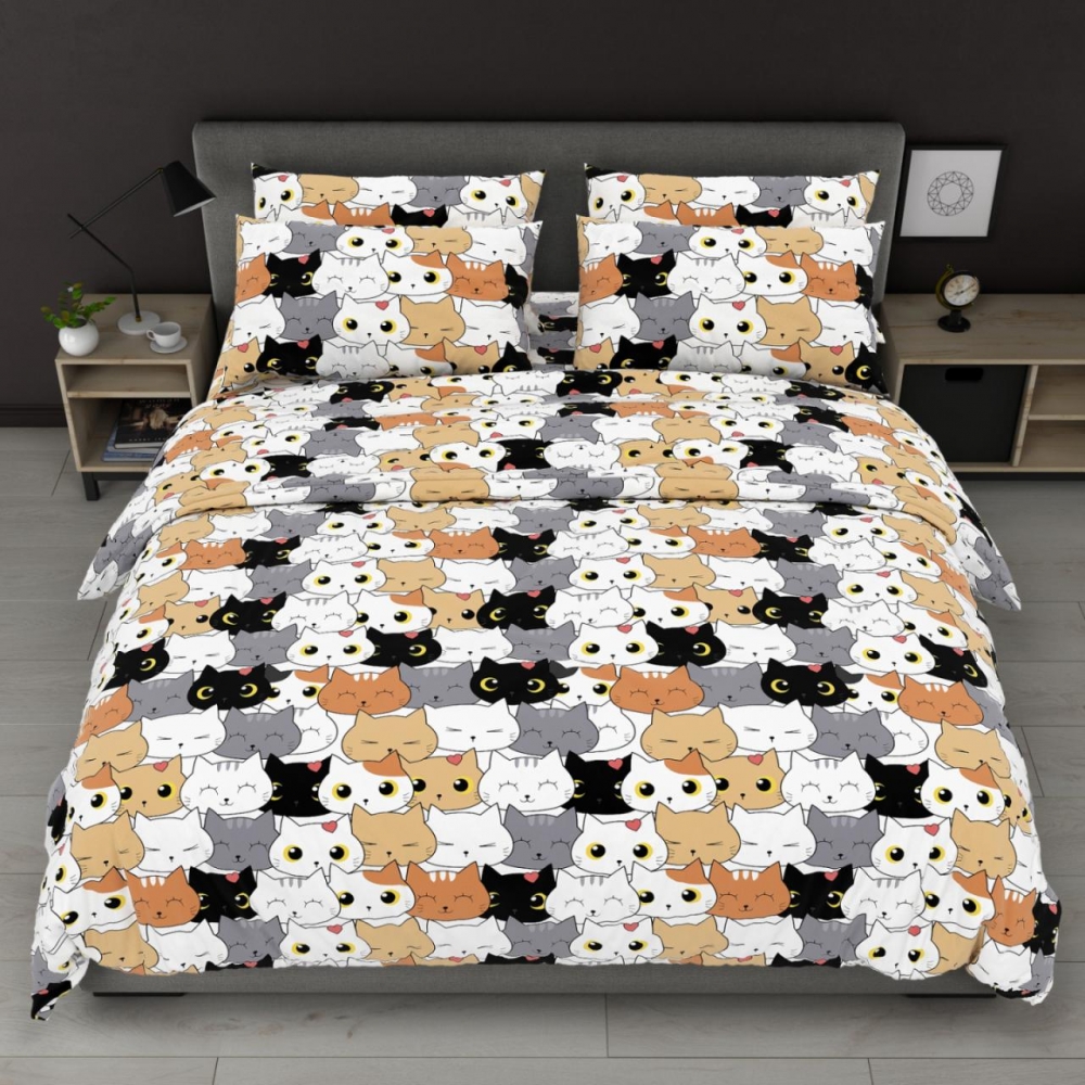 Постільна білизна Котейки оранж. NEW, бязь (Сімейний)