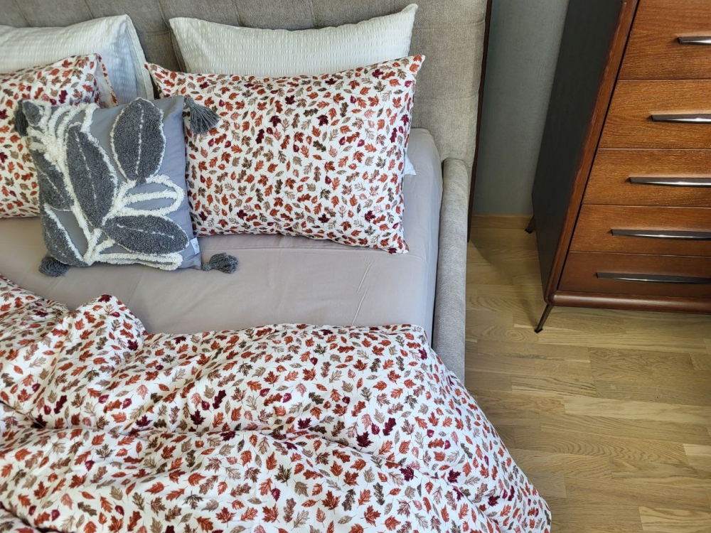 Постільна білизна Багряна осінь/сірий мусон, Turkish flannel (Полут. на рез.)