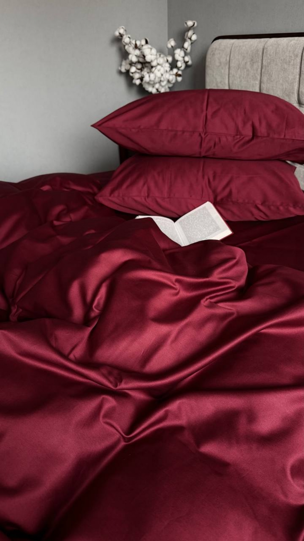 Постільна білизна Бордовий SD-1652, сатин LUX (Євро) - Зображення 5