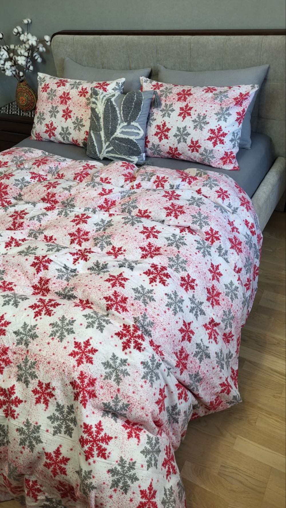 Постільна білизна Сніжинка сіра/сіра гавань, Turkish flannel (Євро на резин.) - Зображення 4