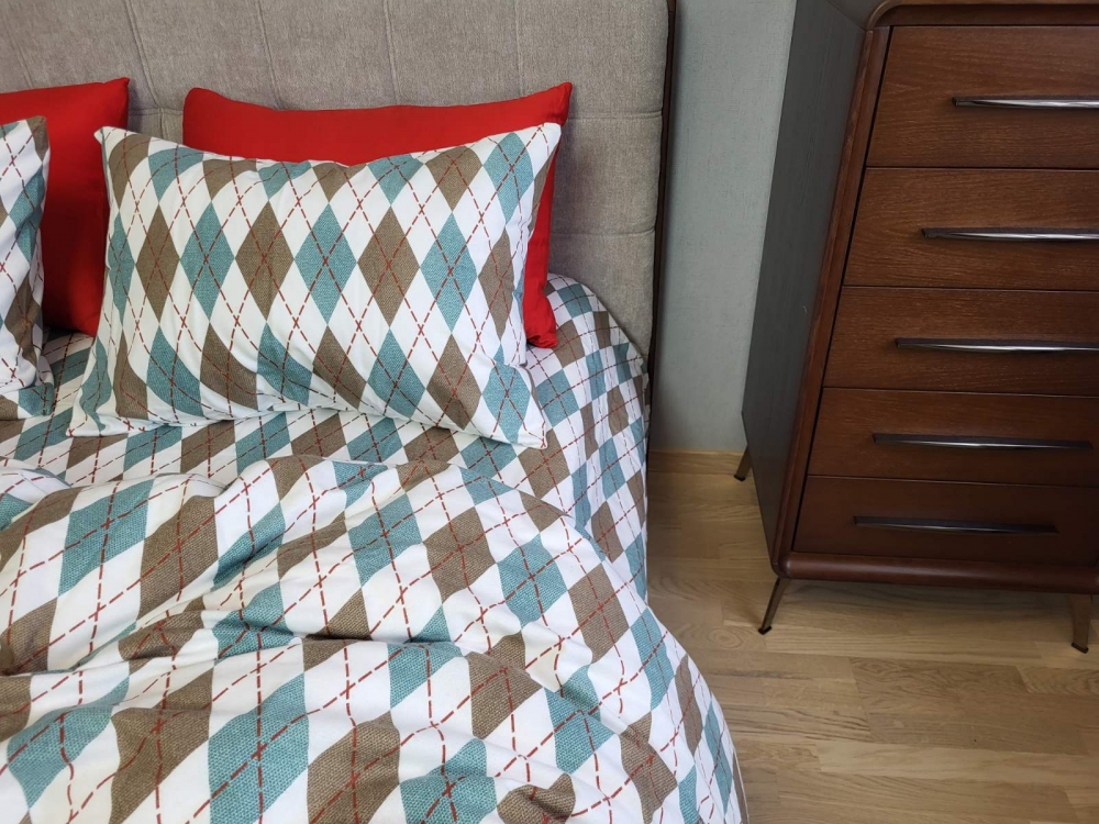 Постільна білизна Ромб зелений, Turkish flannel (Двосп. на рез.)