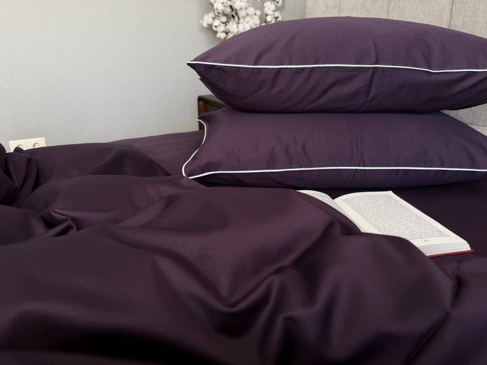 Постільна білизна Сливовий SD-3316, сатин LUX нав. з кантом (Полуторний)