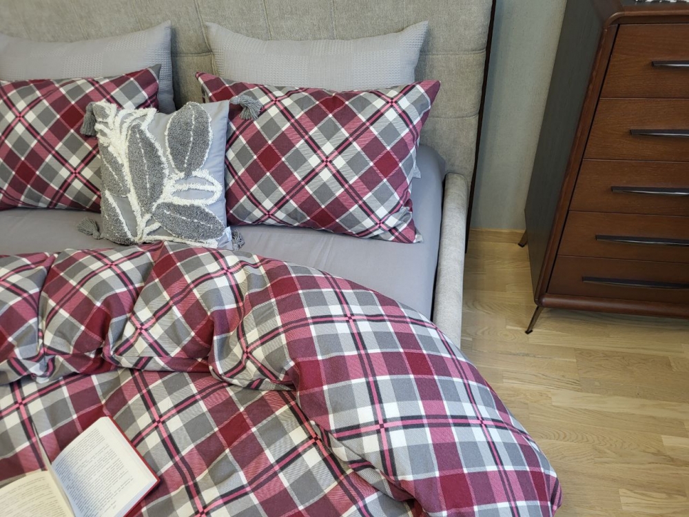 Постільна білизна Крафт бордо/сіра гавань, Turkish flannel (Полут. на рез.)