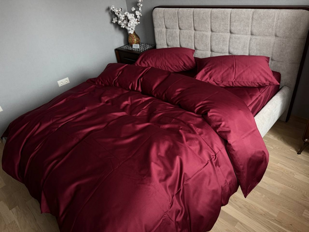 Постільна білизна Бордовий SD-1652, сатин LUX (Полуторний)