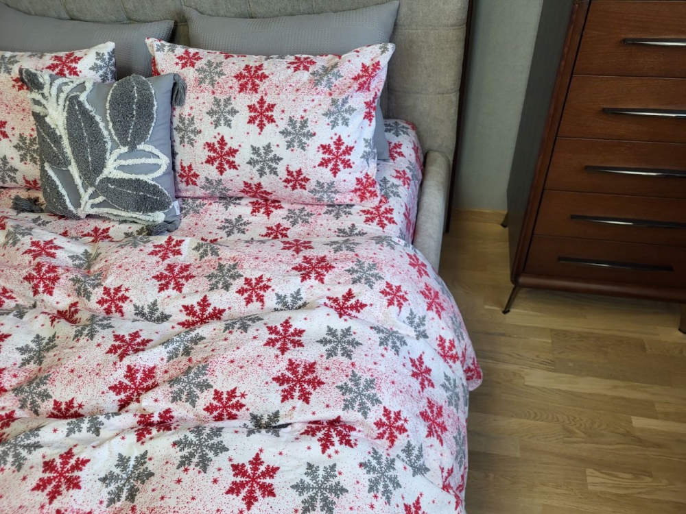 Постільна білизна Сніжинка сіра, Turkish flannel (Полуторний)