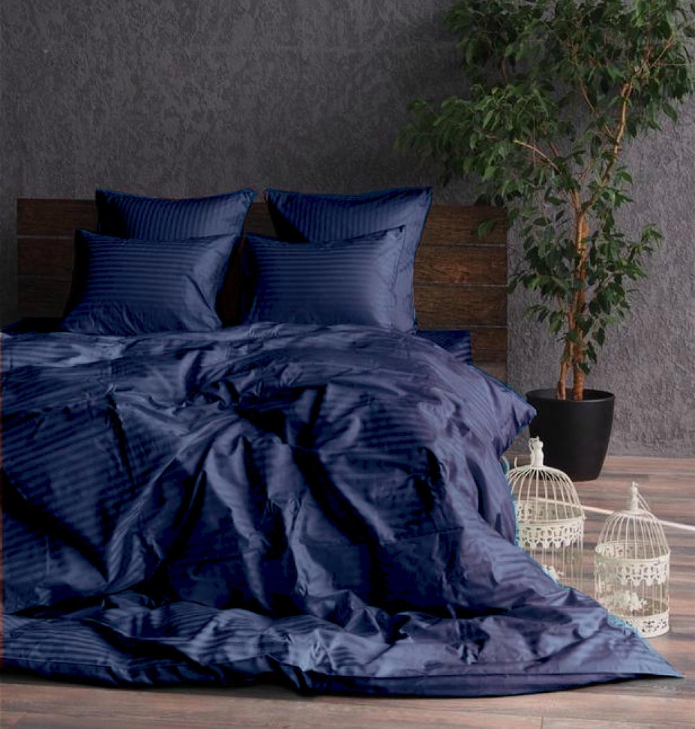 Постільна білизна Stripe LUX DARK BLUE 1/1см (Полут. на рез.)