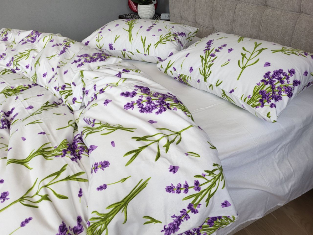 Постільна білизна Лаванда/білий, Turkish flannel підк. двостор. (Євро)