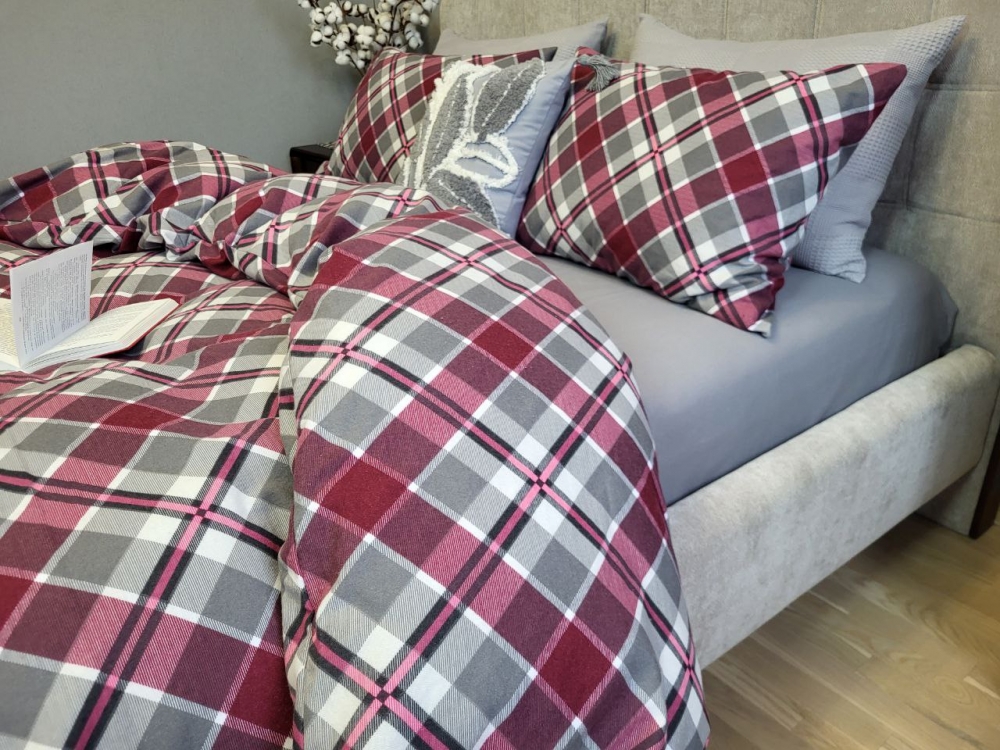 Постільна білизна Крафт бордо/сіра гавань, Turkish flannel (Євро) - Зображення 4