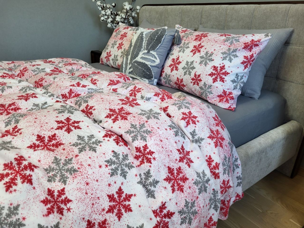 Постільна білизна Сніжинка сіра/сіра гавань, Turkish flannel (Двоспальний) - Зображення 3