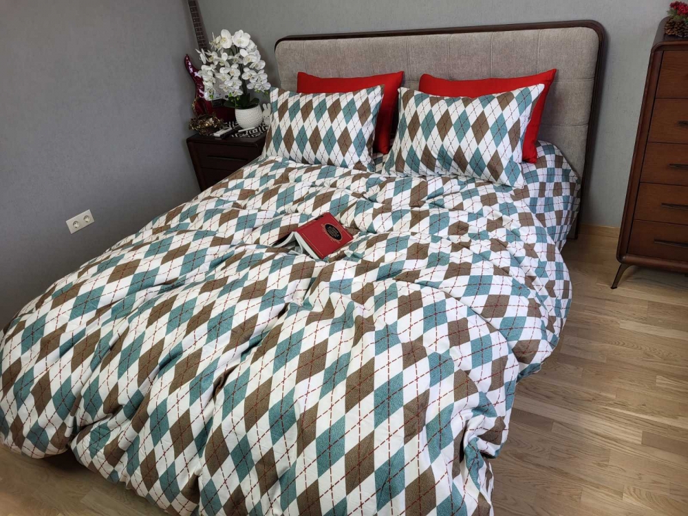 Постільна білизна Ромб зелений, Turkish flannel (Двоспальний) - Зображення 4