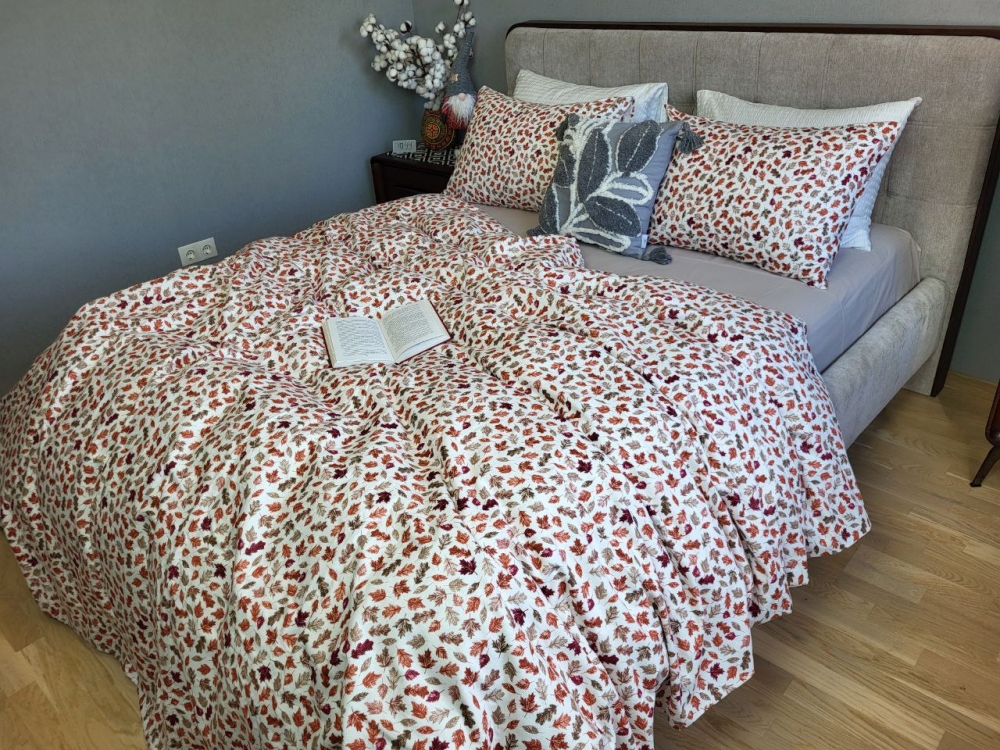 Постільна білизна Багряна осінь/сірий мусон, Turkish flannel (Сім. на резин.) - Зображення 4