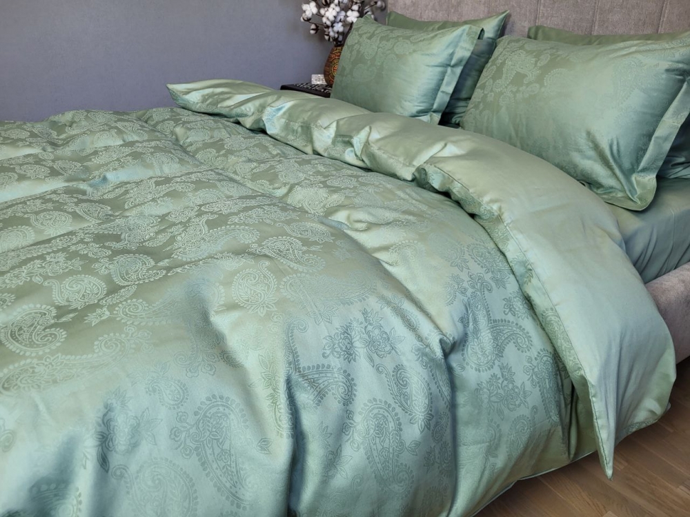Постільна білизна Сатин JACQUARD, PAISLEY GREEN (Двосп. на рез.)