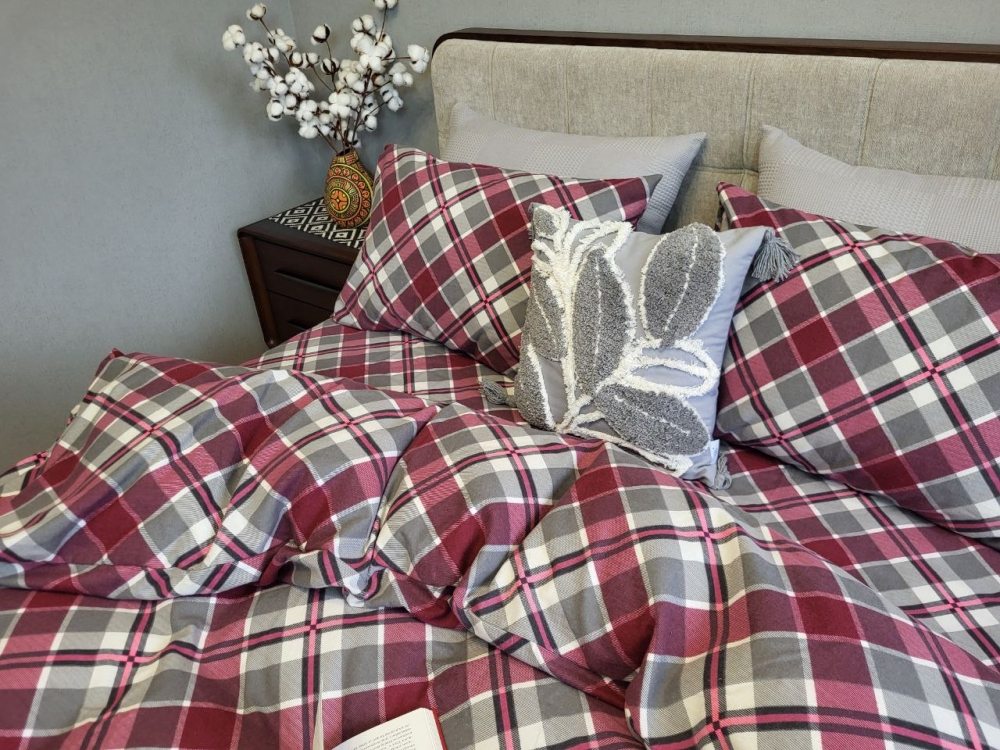 Постільна білизна Крафт бордо, Turkish flannel (Сім. на резин.) - Зображення 5