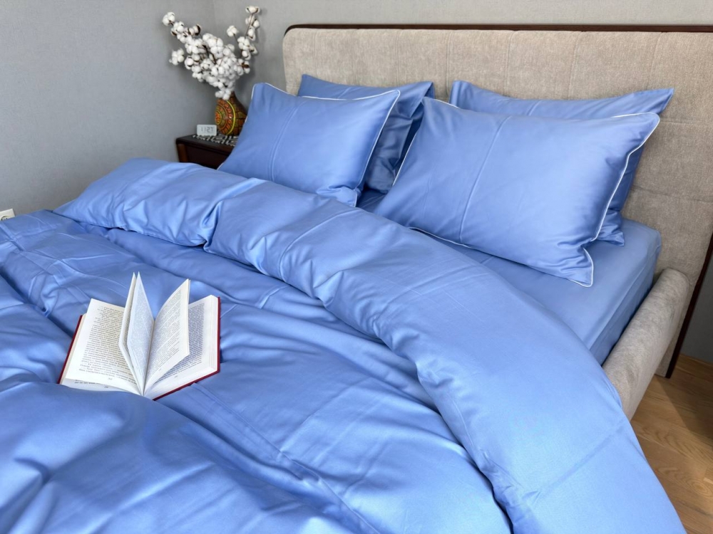 Постільна білизна Блакитний SD-3919, сатин LUX нав. з кантом (Двосп. на рез.) - Зображення 6