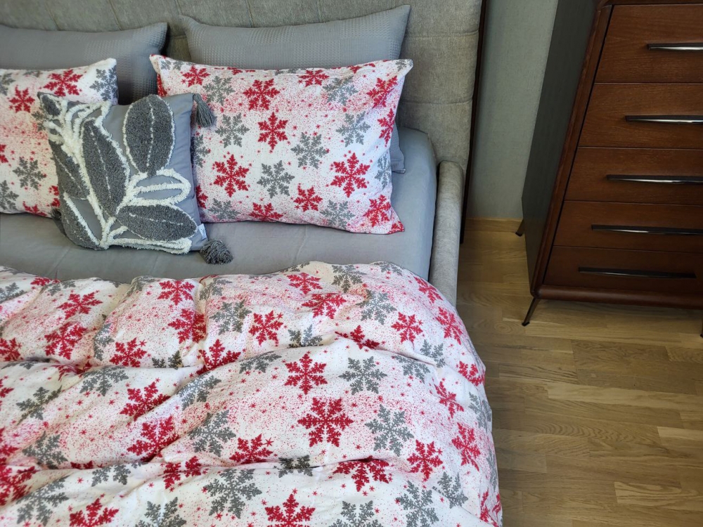 Постільна білизна Сніжинка сіра/сірий, Turkish flannel (Євро на резин.)