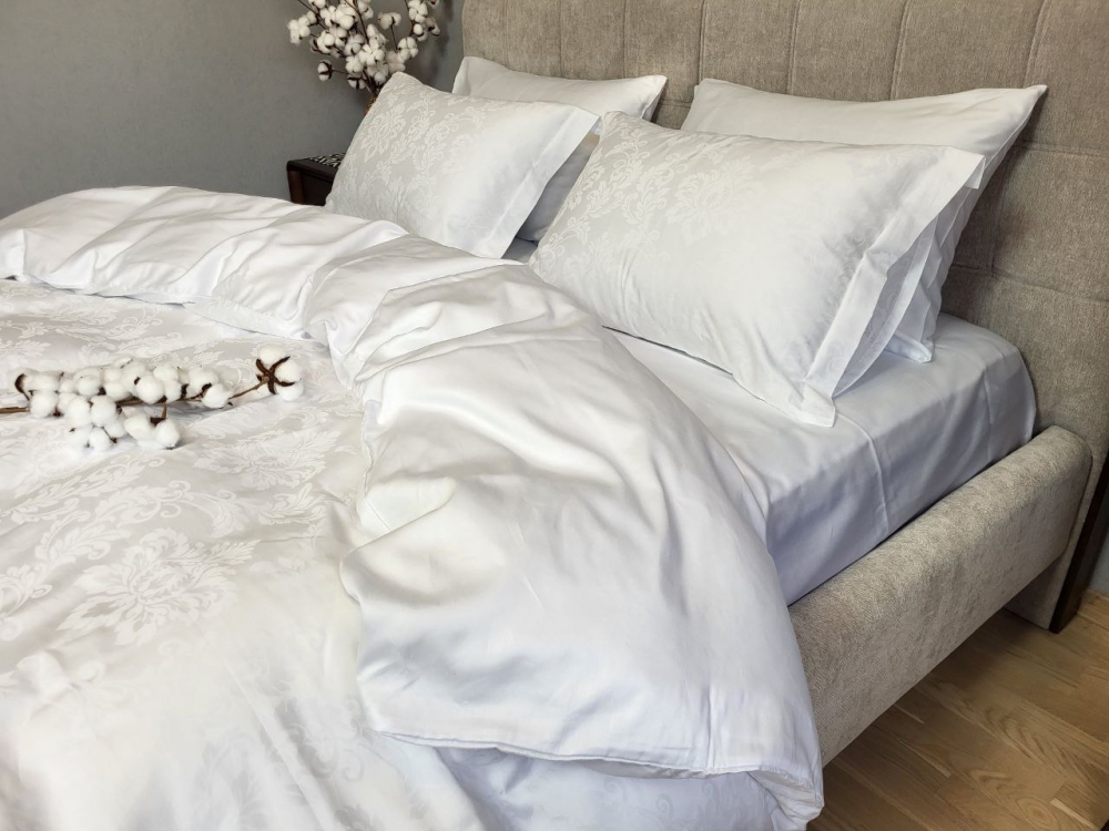 Постільна білизна Сатин JACQUARD, TIARA WHITE (Євро на рез.)