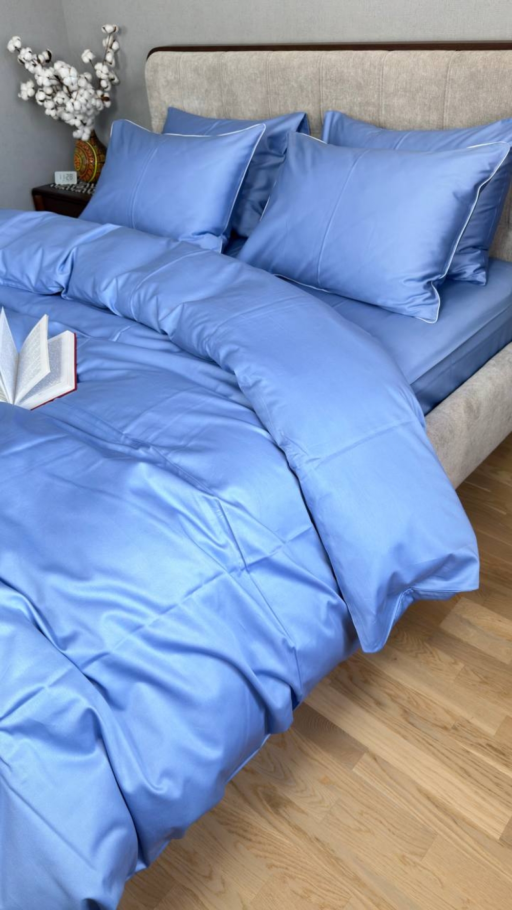 Постільна білизна Блакитний SD-3919, сатин LUX нав. з кантом (Двосп. на рез.) - Зображення 5