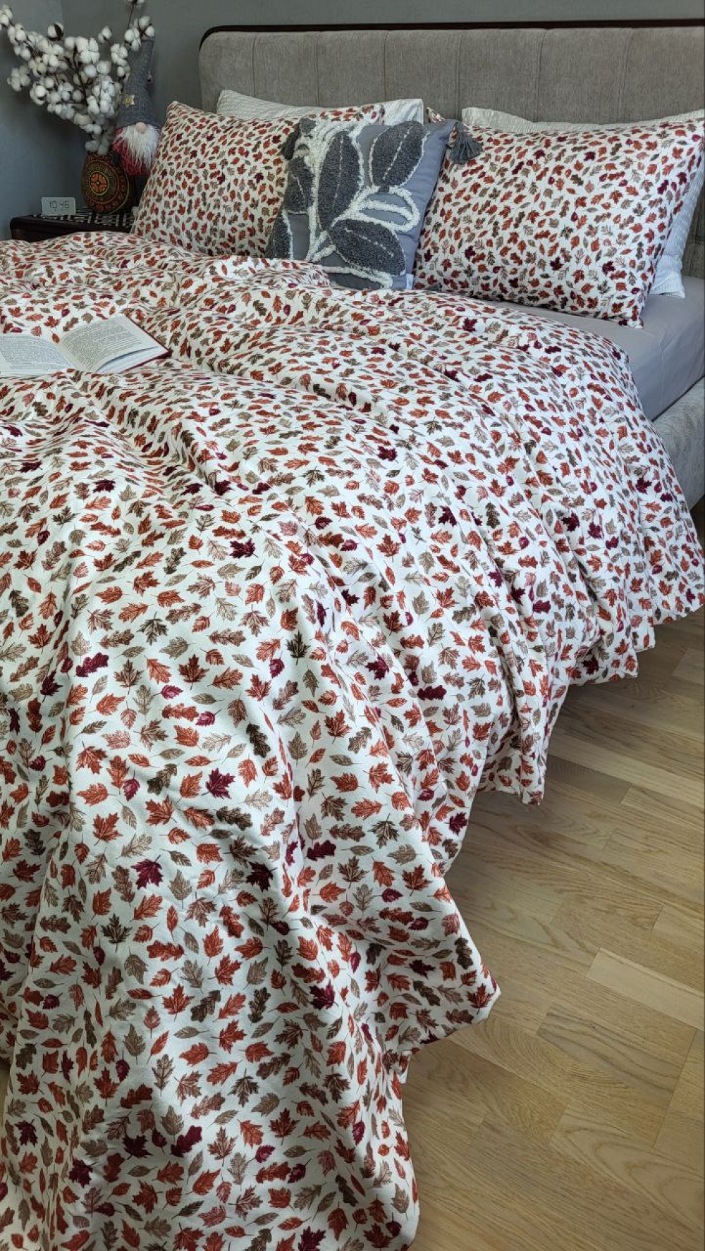 Постільна білизна Багряна осінь/сірий мусон, Turkish flannel (Сім. на резин.) - Зображення 5