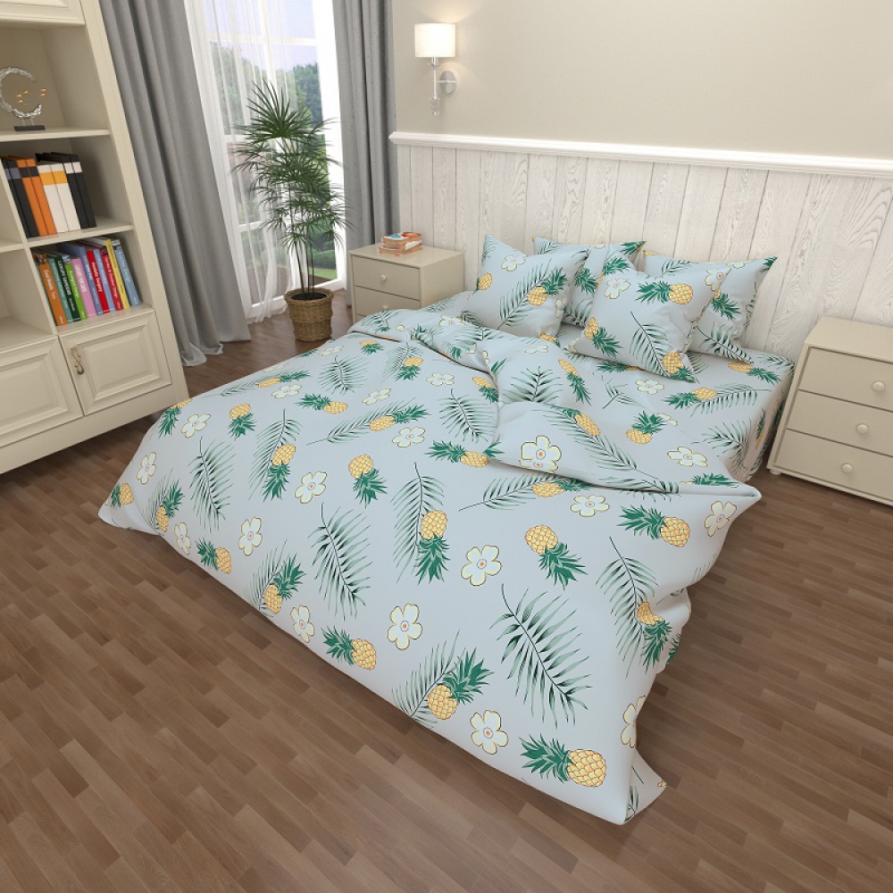 Постільна білизна Ананас сірий, бязь (Полуторний)