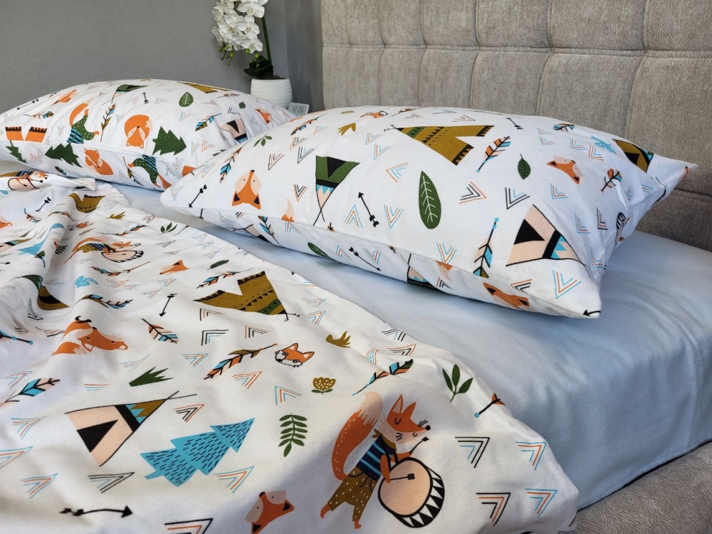 Постільна білизна Хитрий лис/блакитний, Turkish flannel (Підл. на рез.)