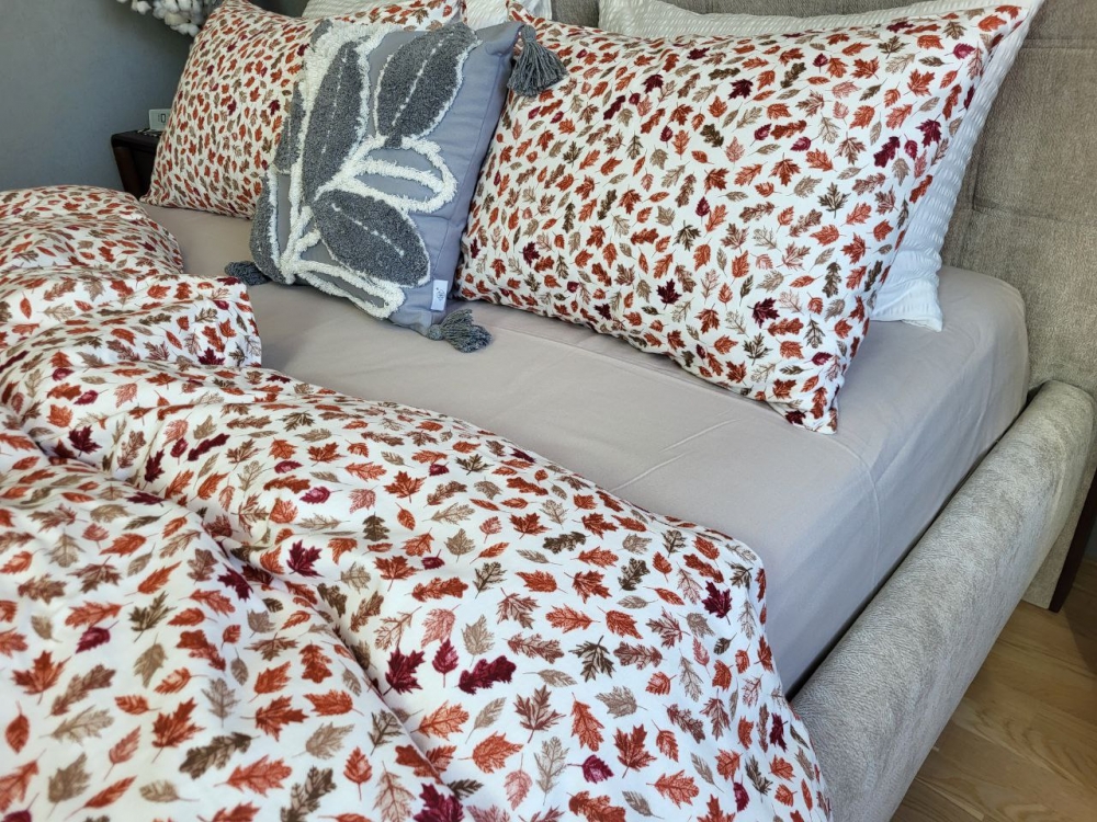 Постільна білизна Багряна осінь/сірий мусон, Turkish flannel (Сім. на резин.) - Зображення 2