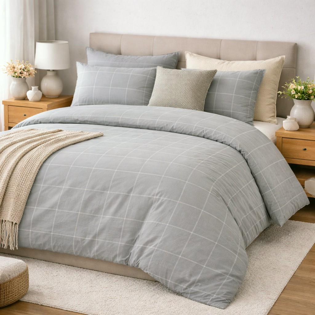 Постільна білизна Gray plaid, Washed Cotton (Полуторний)