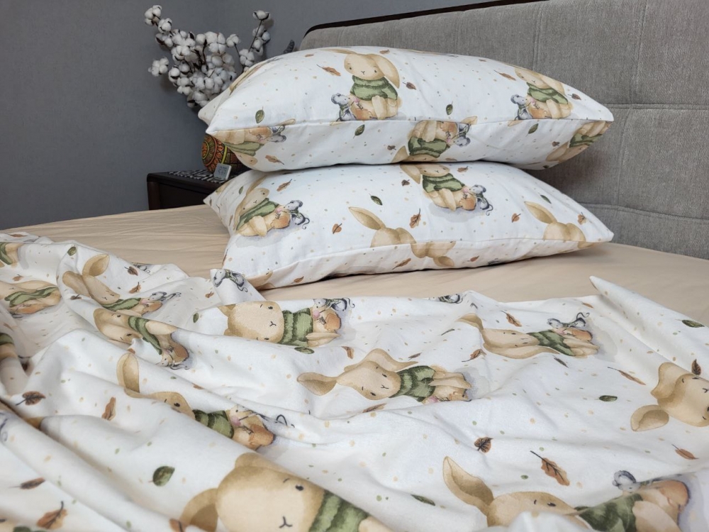 Постільна білизна Вухастики/бежева пастель, Turkish flannel (Полуторний) - Зображення 4