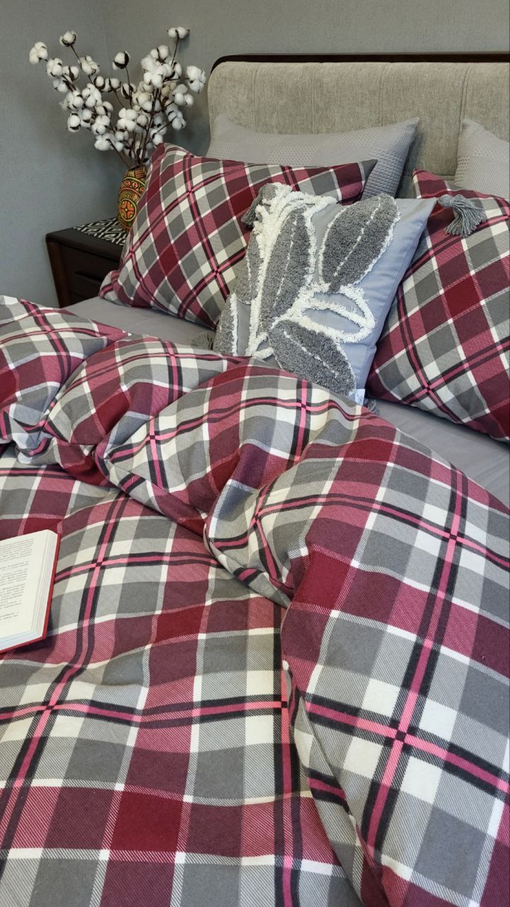 Постільна білизна Крафт бордо/сіра гавань, Turkish flannel (Євро) - Зображення 2