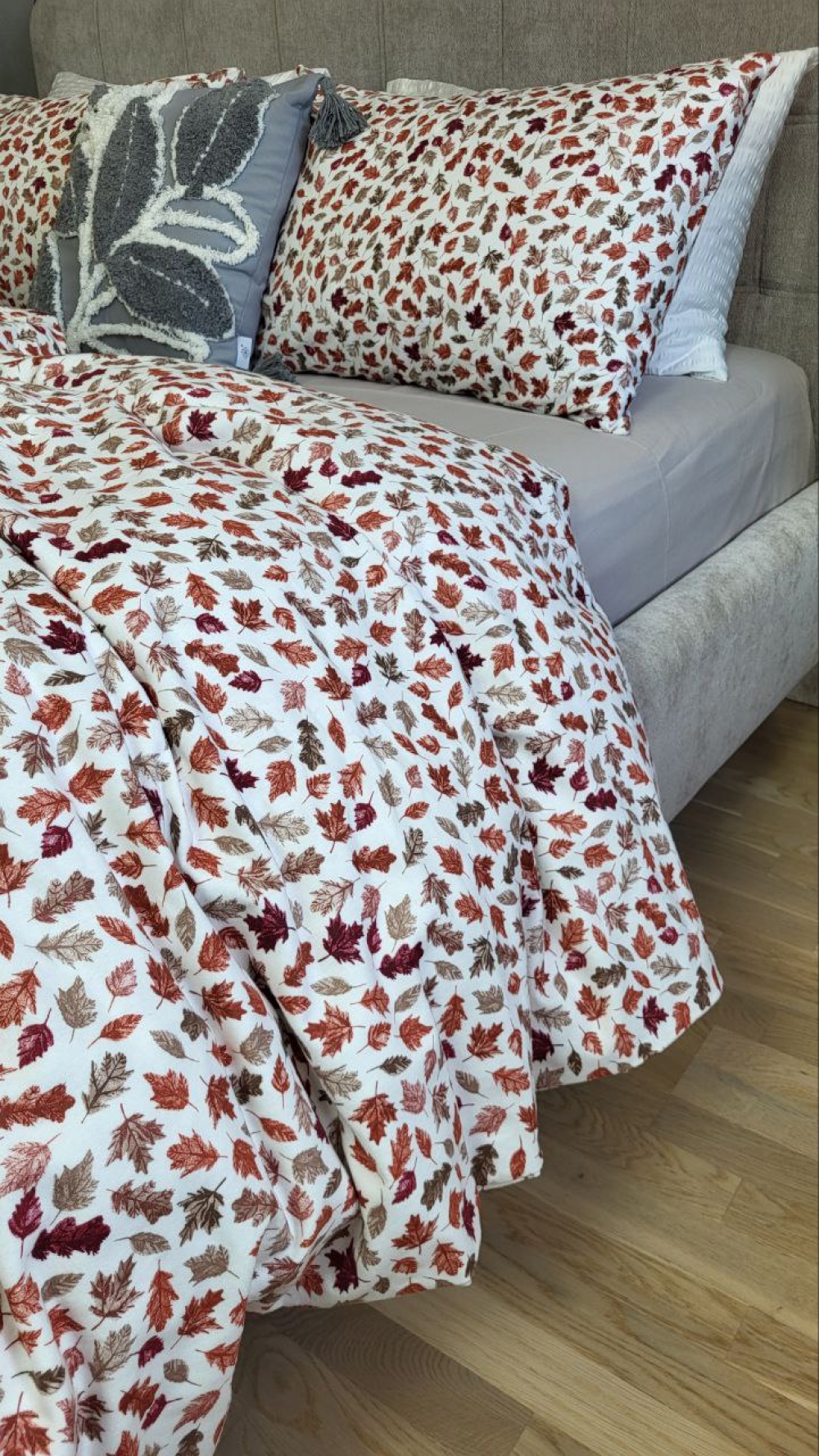 Постільна білизна Багряна осінь/сірий мусон, Turkish flannel (Сім. на резин.) - Зображення 7