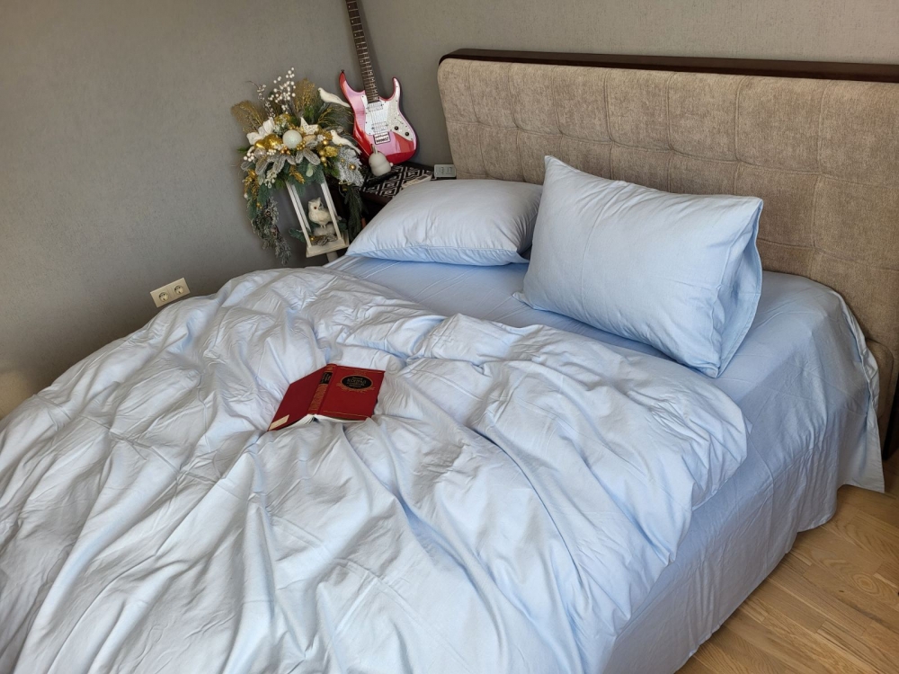 Постільна білизна Блакитний, Turkish flannel (Сім. на резин.)