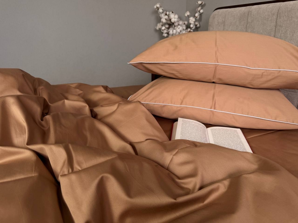 Постільна білизна Бежевий SD-1318, сатин LUX нав. з кантом (Полут. на рез.)