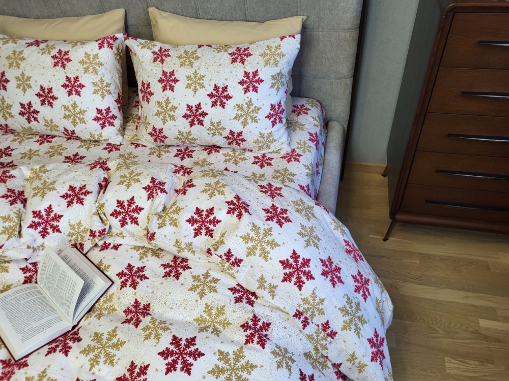 Постільна білизна Сніжинка жовта, Turkish flannel (Двоспальний)